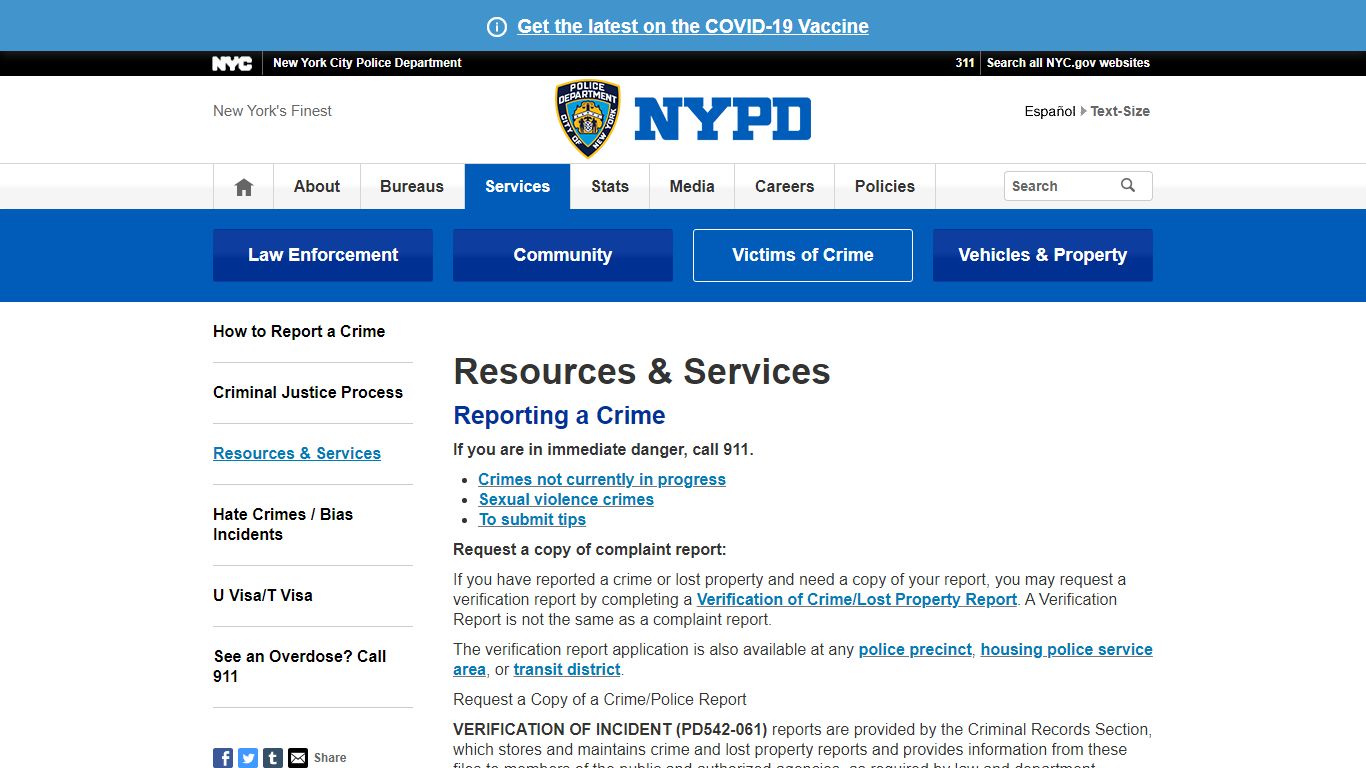 Resources & Services - NYPD - New York City